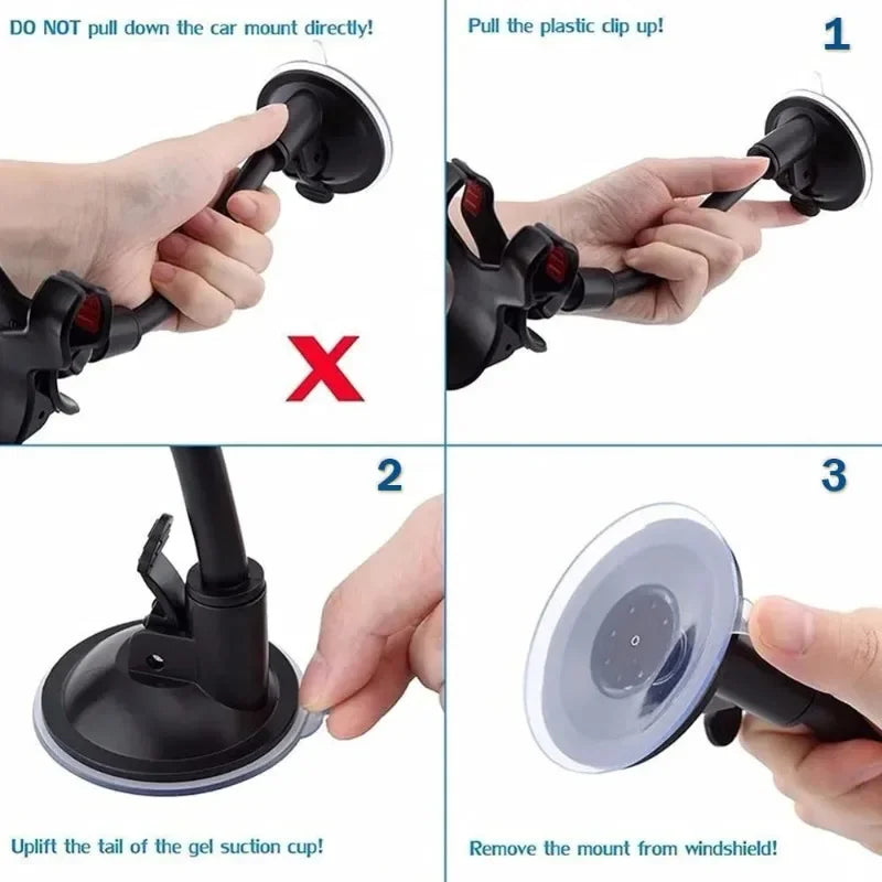 Universal Car Phone Holder – 360° Rotating Windshield & Dashboard Mount for Smartphone & GPS