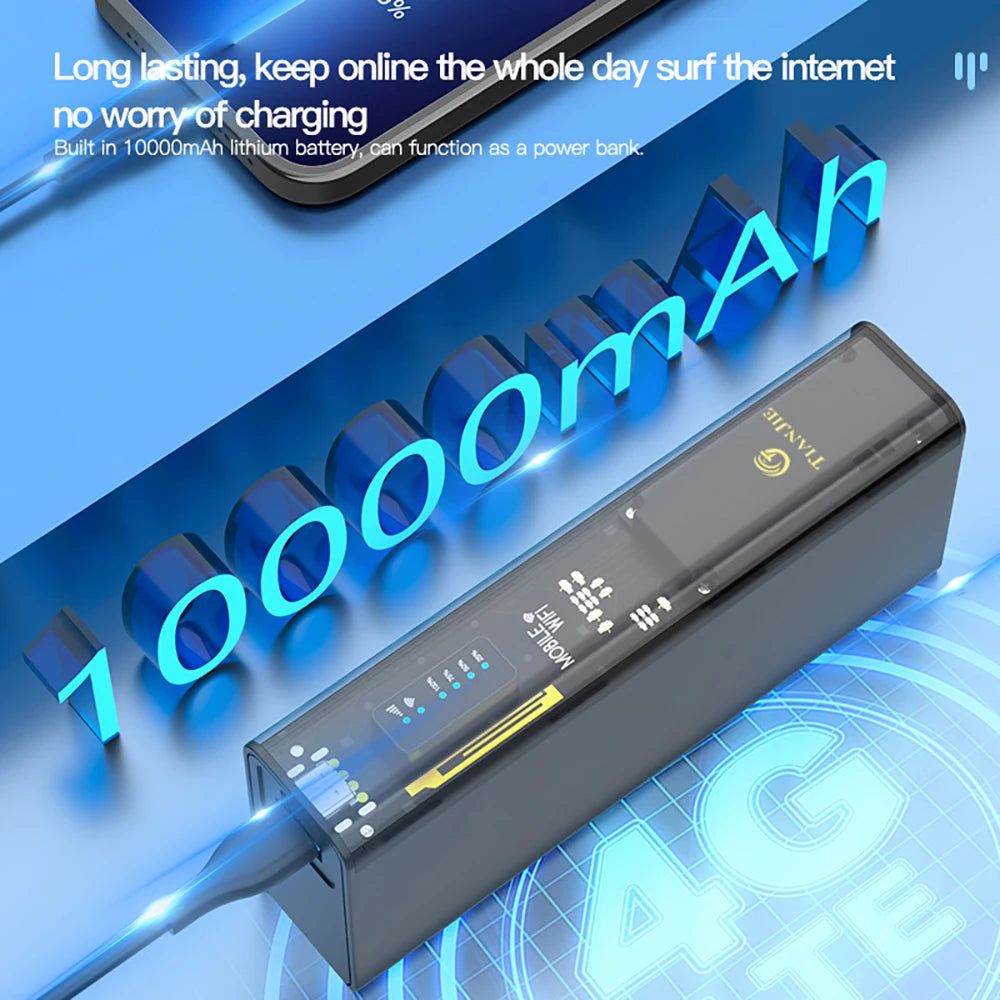 TIANJIE MF310 Mifi With Wifi Hotspot,SIM Mobile Wifi,10000mAh 4G LTE Portable Wifi Router,150Mbps High Speed for Global Journeys