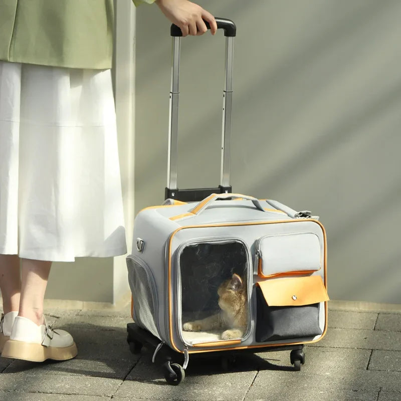 Portable Pet Travel Trolley for Small Dogs & Cats β Lightweight Rolling Carrier with Breathable Design
