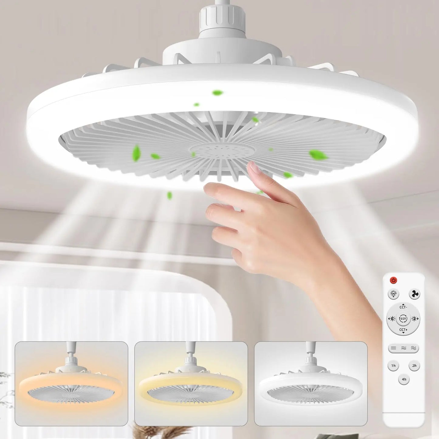 “2-in-1 Ceiling Fan Lamp with Remote – Energy-Saving, E27 Base, Infinitely Dimmable LED Light”