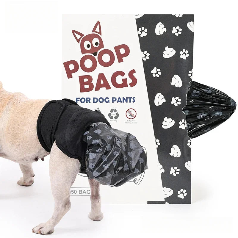 “Reusable Dog Diaper Pants with Disposable Poop Bags – Portable & Washable for Outdoor Walks”