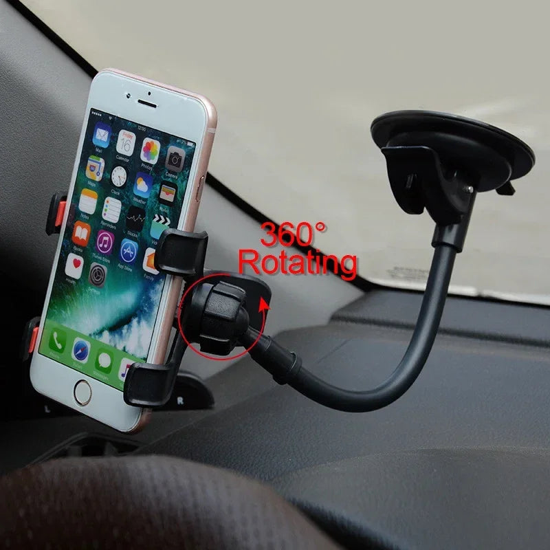 Universal Car Phone Holder – 360° Rotating Windshield & Dashboard Mount for Smartphone & GPS