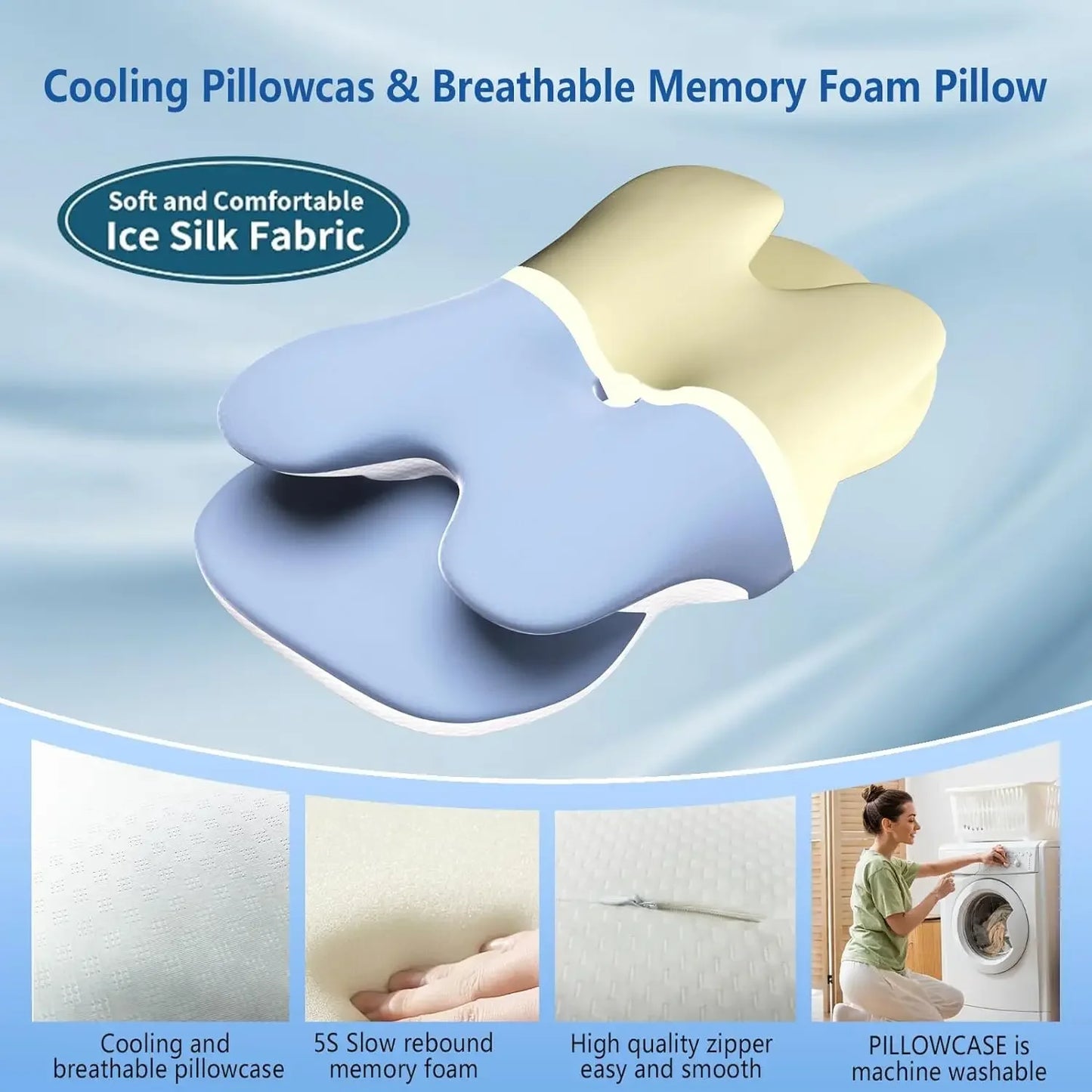 Ergonomic Cervical Memory Foam Pillow – Neck & Shoulder Pain Relief with Ice Silk Pillowcase | Orthopedic Sleeping Support