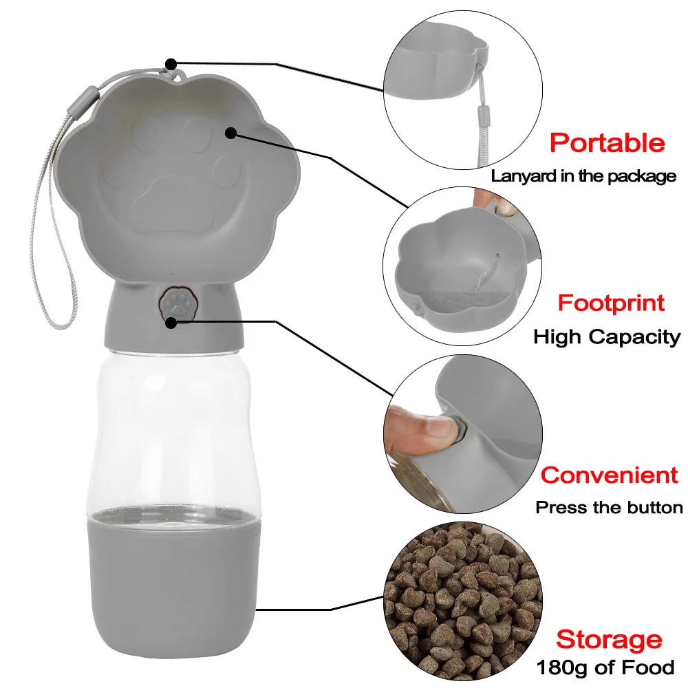 2-in-1 Portable Dog Water Bottle with Food Container – Leakproof Travel Bowl for Dogs & Cats