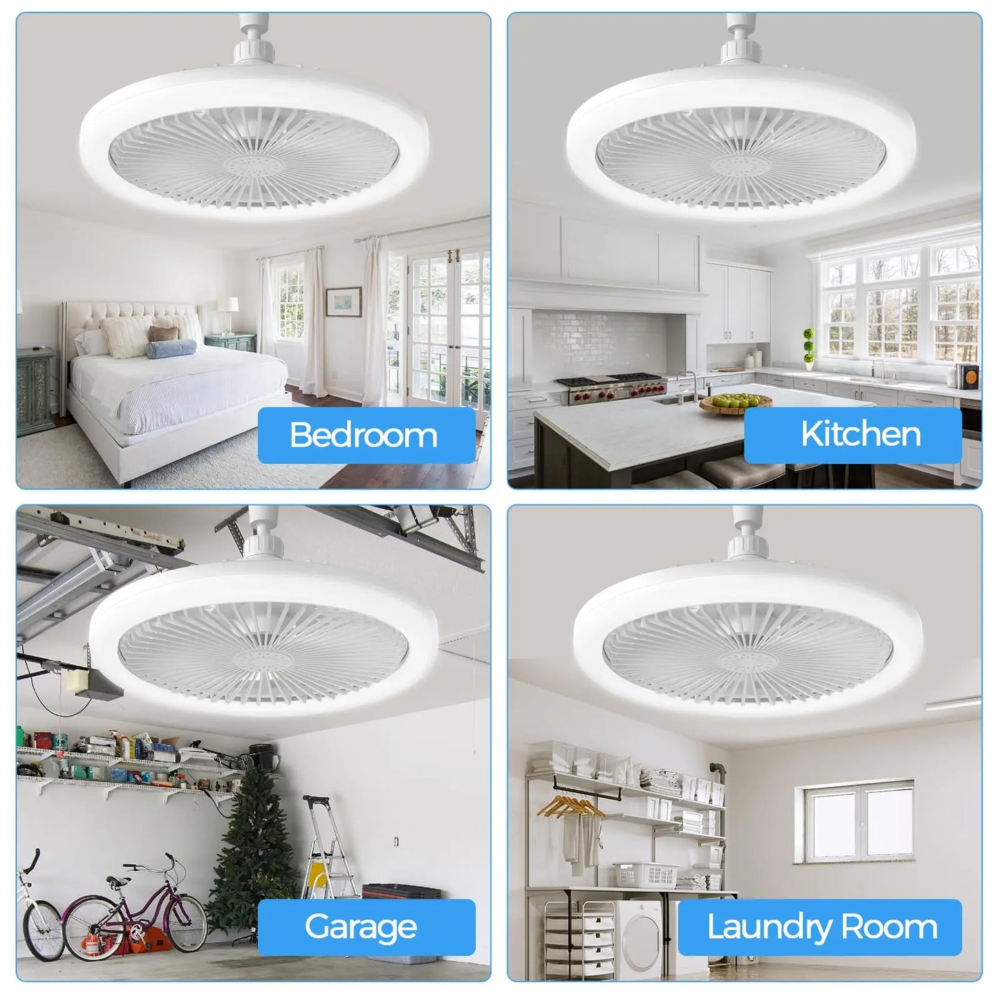 “2-in-1 Ceiling Fan Lamp with Remote – Energy-Saving, E27 Base, Infinitely Dimmable LED Light”
