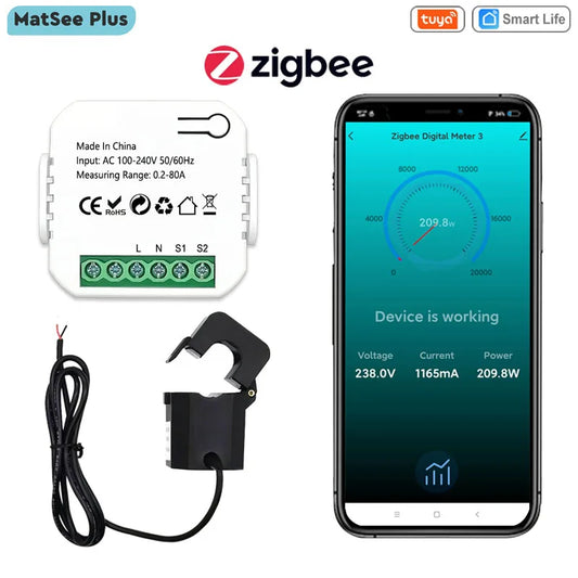 “ZigBee Smart Energy Monitor 80A – Power Meter with CT Clamp Sensor for Tuya Smart Life App”