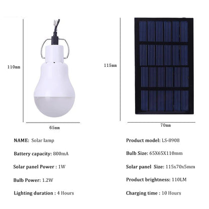 Portable Solar Powered LED Bulb – 6000K Rechargeable Light with Battery for Camping, Emergencies & Outdoor Use