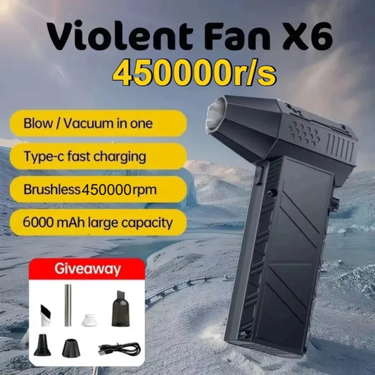 X6 Turbo Jet Fan – 450,000RPM Brushless Air Blower & Vacuum Cleaner, USB-C Fast Charging, 6000mAh Battery