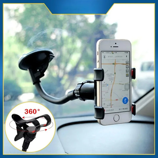 Universal Car Phone Holder – 360° Rotating Windshield & Dashboard Mount for Smartphone & GPS