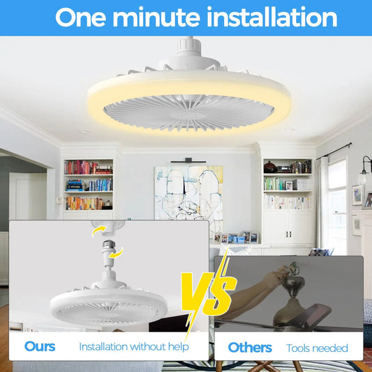“2-in-1 Ceiling Fan Lamp with Remote – Energy-Saving, E27 Base, Infinitely Dimmable LED Light”