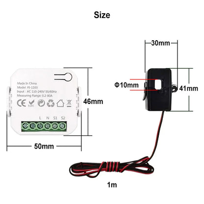 “Tuya Smart WiFi Energy Monitor 80A – Real-Time Power Consumption Meter with CT Clamp Sensor”