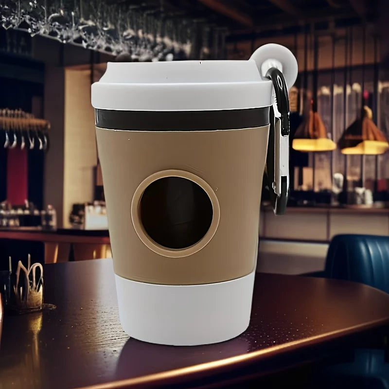 "Portable Dog Waste Bag Dispenser – Coffee Cup Style Poop Bag Holder for Dog Walking"