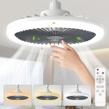 “2-in-1 Ceiling Fan Lamp with Remote – Energy-Saving, E27 Base, Infinitely Dimmable LED Light”