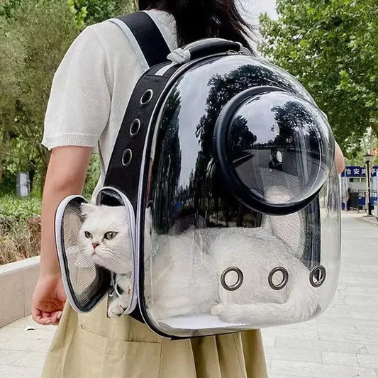 "Transparent Cat Carrier Backpack – Breathable Space Capsule Pet Travel Bag for Cats & Puppies"
