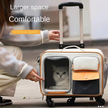 Portable Pet Travel Trolley for Small Dogs & Cats – Lightweight Rolling Carrier with Breathable Design