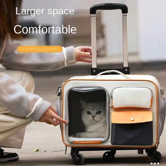 Portable Pet Travel Trolley for Small Dogs & Cats – Lightweight Rolling Carrier with Breathable Design