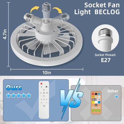 “2-in-1 Ceiling Fan Lamp with Remote – Energy-Saving, E27 Base, Infinitely Dimmable LED Light”