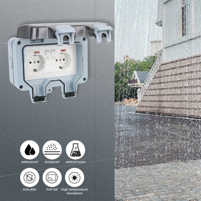 Outdoor Waterproof Double EU Wall Socket – 16A Power Outlet with Switch & USB-C