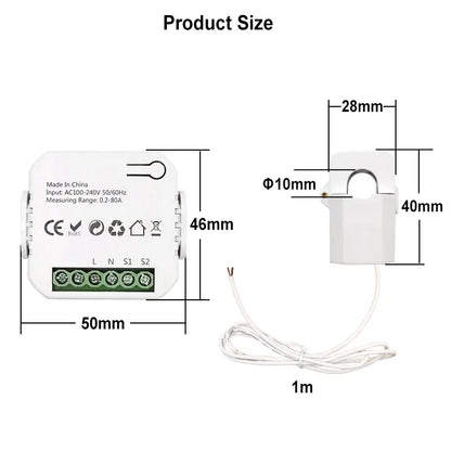 WiFi Digital Energy Meter 80A with Current Sensor Clamp Tuya Smart Life App Monitor Voltage Current Power  110V 240V 50/60Hz