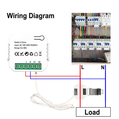 WiFi Digital Energy Meter 80A with Current Sensor Clamp Tuya Smart Life App Monitor Voltage Current Power  110V 240V 50/60Hz