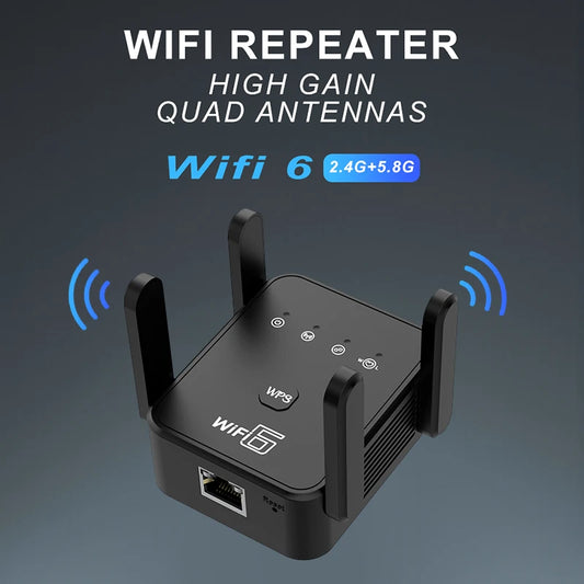 WiFi 6 Repeater AX1800 – Dual Band 2.4GHz & 5GHz Signal Booster with WPA3 and Gigabit Port