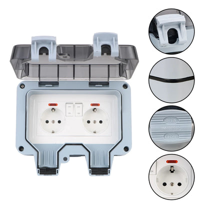 Outdoor Waterproof Double EU Wall Socket – 16A Power Outlet with Switch & USB-C