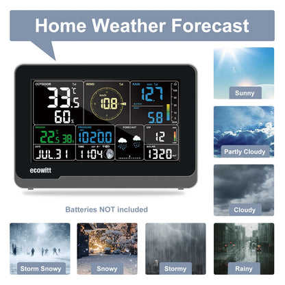 Ecowitt WS3900 Professional Wi-Fi Weather Station – 7-in-1 Outdoor Sensor & 7.5" Color LCD Display – Smart App Integration