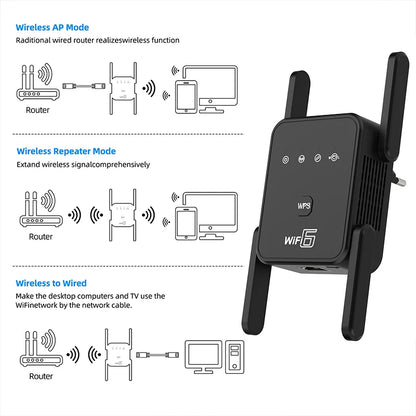 WiFi 6 Repeater AX1800 – Dual Band 2.4GHz & 5GHz Signal Booster with WPA3 and Gigabit Port