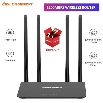 COMFAST AC1200 Dual Band WiFi Router – 1200Mbps MU-MIMO Wireless Router with 4×5dBi Antennas (2.4GHz & 5.8GHz)