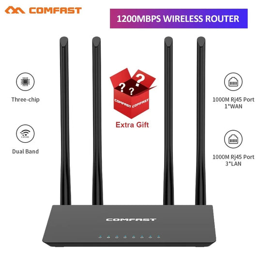 COMFAST AC1200 Dual Band WiFi Router – 1200Mbps MU-MIMO Wireless Router with 4×5dBi Antennas (2.4GHz & 5.8GHz)