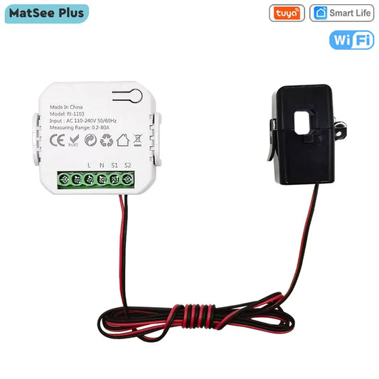 “Tuya Smart WiFi Energy Monitor 80A – Real-Time Power Consumption Meter with CT Clamp Sensor”