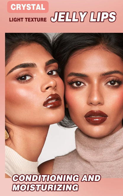 Crystal Dark Brown Mirror Water Lip Gloss Nude Lip Glaze Transparent Glass Oil Waterproof Liquid Lipstick Clear Tint Makeup