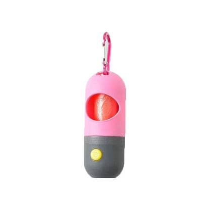 Portable Dog Waste Bag Dispenser with LED Light – Outdoor Poop Bag Holder with Clip for Walking and Hiking