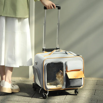 Portable Pet Travel Trolley for Small Dogs & Cats – Lightweight Rolling Carrier with Breathable Design
