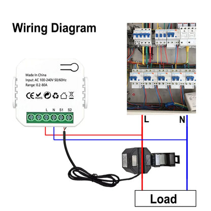 “Tuya Smart WiFi Energy Monitor 80A – Real-Time Power Consumption Meter with CT Clamp Sensor”