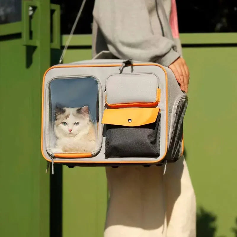 Portable Pet Travel Trolley for Small Dogs & Cats – Lightweight Rolling Carrier with Breathable Design