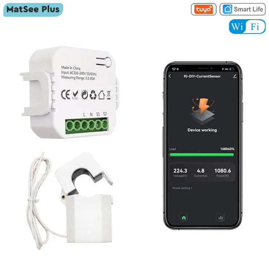 WiFi Digital Energy Meter 80A with Current Sensor Clamp Tuya Smart Life App Monitor Voltage Current Power  110V 240V 50/60Hz