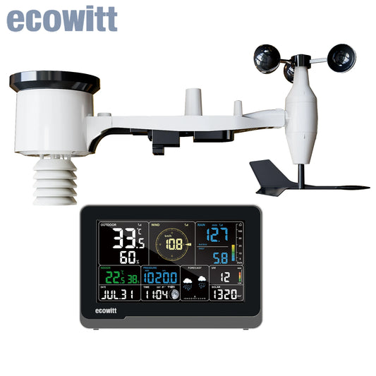 Ecowitt WS3900 Professional Wi-Fi Weather Station – 7-in-1 Outdoor Sensor & 7.5" Color LCD Display – Smart App Integration